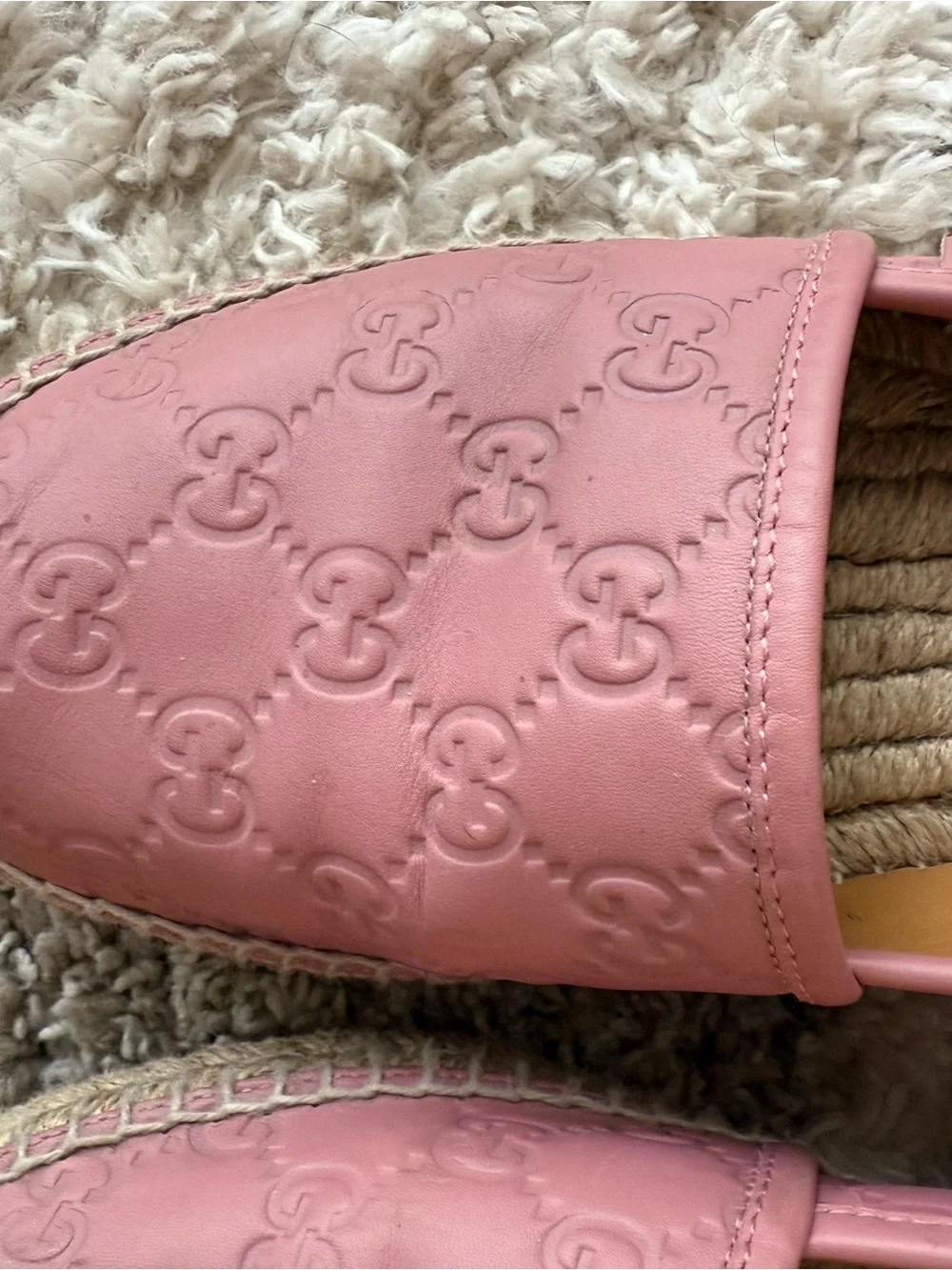 Gucci Pink GG Embossed Leather Espadrilles